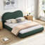 Base de lit tapissier grand format avec base arrondie… • Grand lit • Chenille, contreplaqué, bois massif • 1 pièce • Lit plateforme • Vert olive • Design élégant et moderne - uniq…