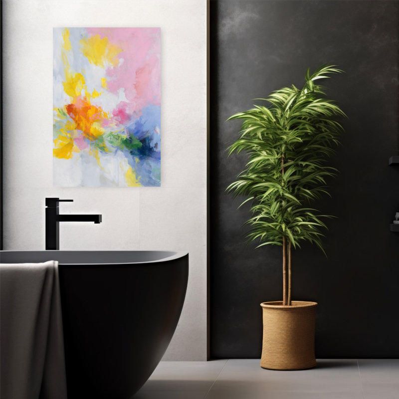 Abstrait jardin printanier floral sur fond blanc abstrait contemporain, 24" H x 16" W