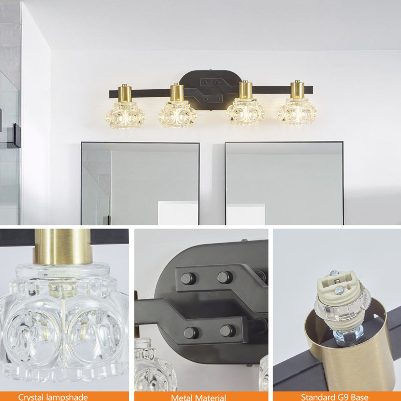 4- Applique murale, abat-jour en cristal, fer noir, éclairage rétro de salle de bain et de couloir, écoénergétique, luminaire rétro facile à installer, transparent, couloir, haute luminosité, à