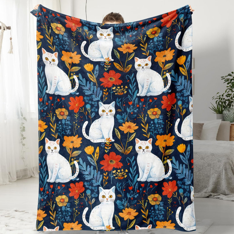 Joli chat Jeté floral coloré pour lit de fleurs et de fleurs pour les amoureux des chats, L 40 po x l 30 po