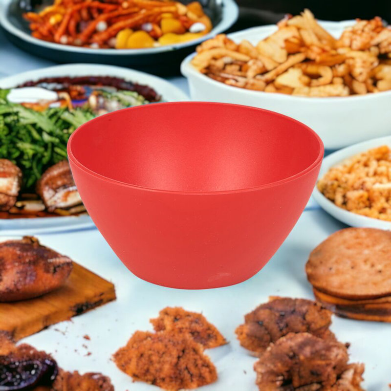 6x High Quality Small Deep Round Reusable Solid Colour Plastic Dinner Bowls, Red