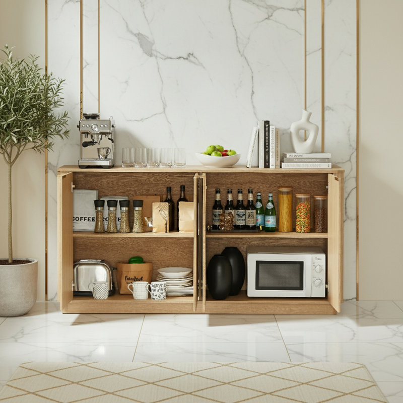 Buffet à rayures verticales avec rangement, Naturel