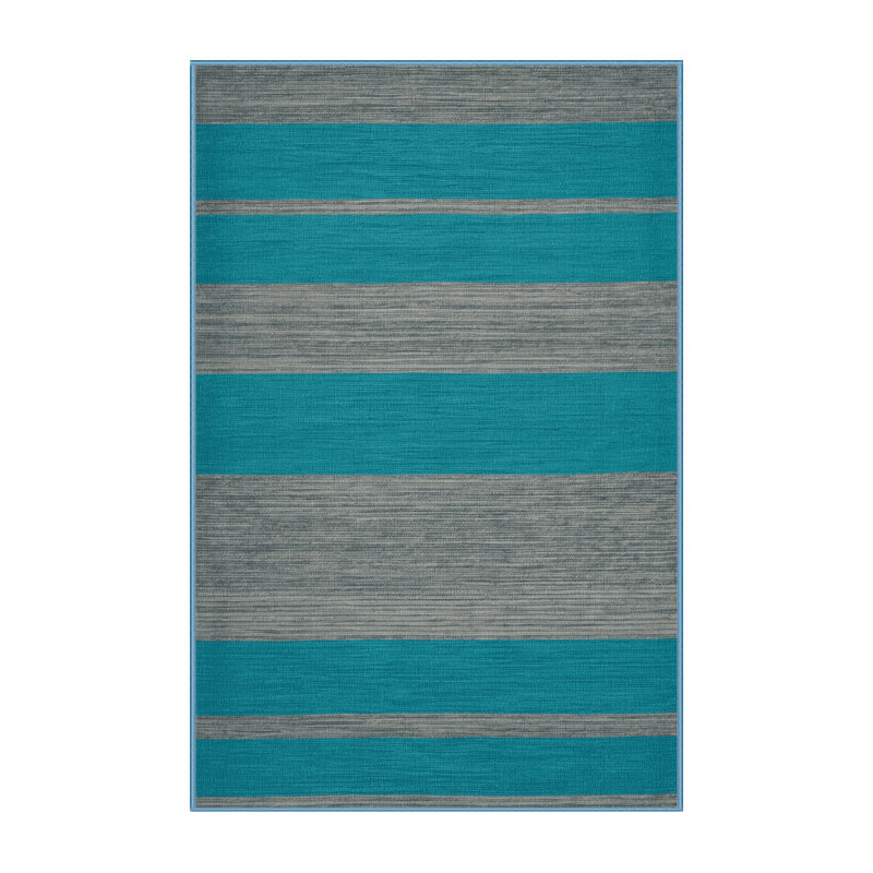 Tapis bleu à rayures horizontales lavable à la machine, Tapis de couloir 2 pi x 4 pi
