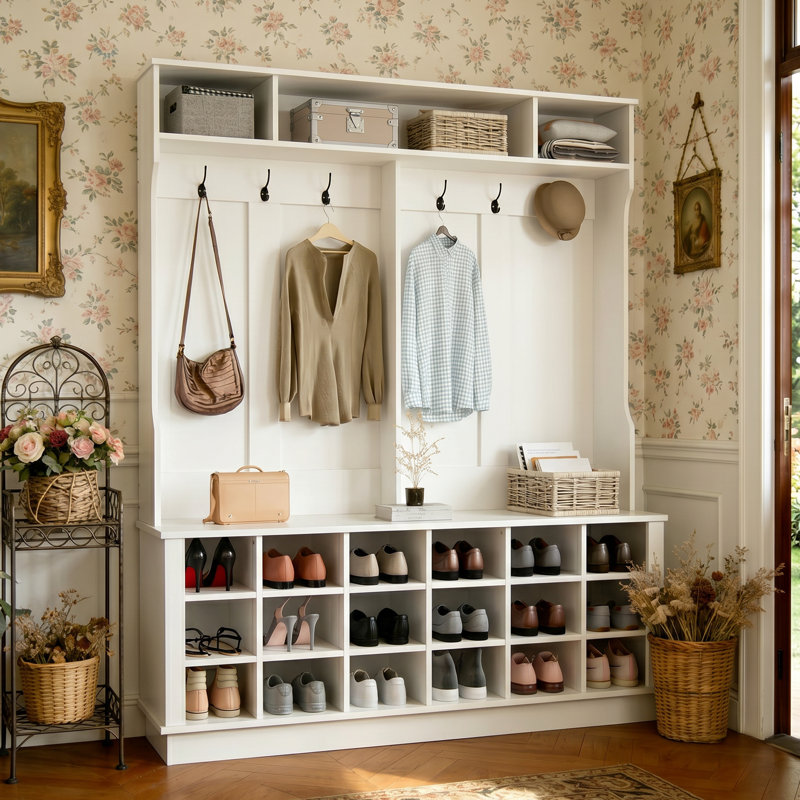 Antoinetta Hall Tree 63'' Wide with Bench and Shoe Storage
