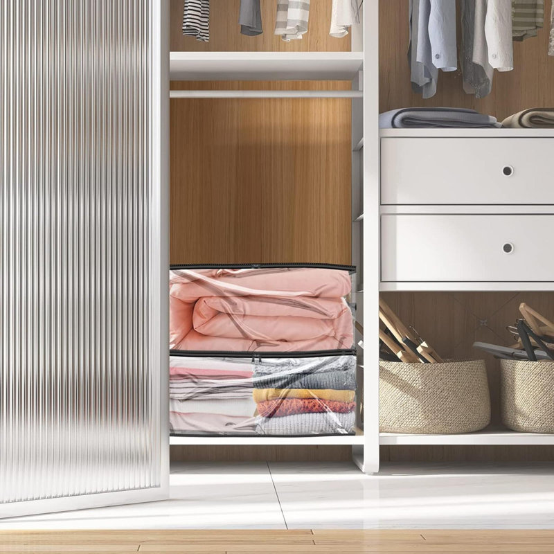 6Pcs Clear Blanket Storage Bags With Zipper, Plastic Storage Bags For Closet Clothes Comforter Toys Sweaters Bedding, Bed Sheet Organizers