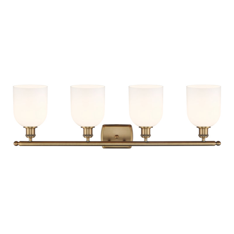 Éclairage pour meuble-lavabo à 4 lumières à intensité variable Anacaren, Blanc lustré, Laiton brossé