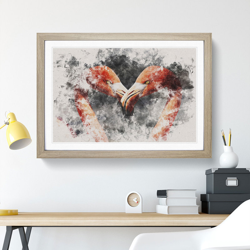 Pink Flamingo Vol.3 - Picture Frame Graphic Art, 48cm H x 65cm W x 2cm D, Oak Framed