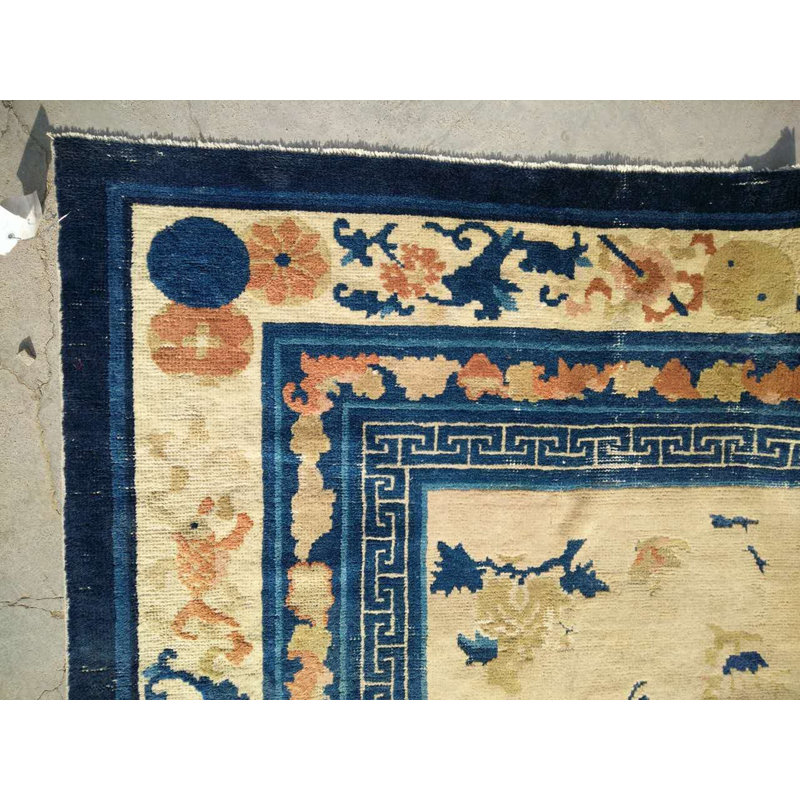 Antique Large Room Size Ivory Chinese Allover Floral Ningxia Rug