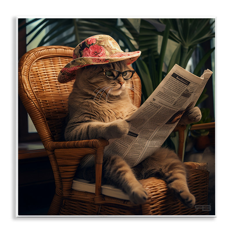 Drôle de chat et journal, art mural par RB