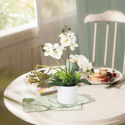 Arrangement réaliste d'orchidées phalaenopsis avec vase, 3 tiges, fleurs en soie réalistes pour la maison, le bureau ou un mariage