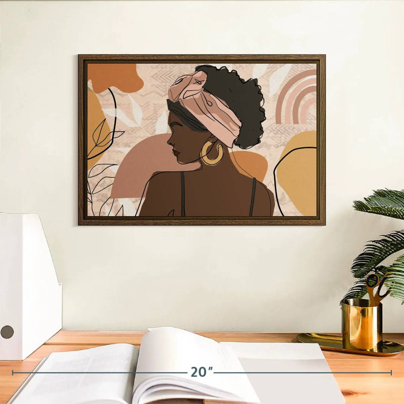 Boho, fille africaine, 13 po x 9 po, Cadre flottant noyer