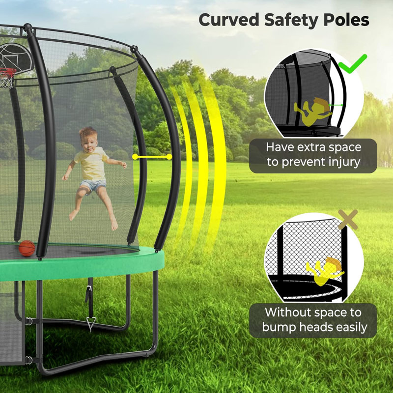 Sapphome Round Backyard Trampoline with Safety Enclosure, Green/Black