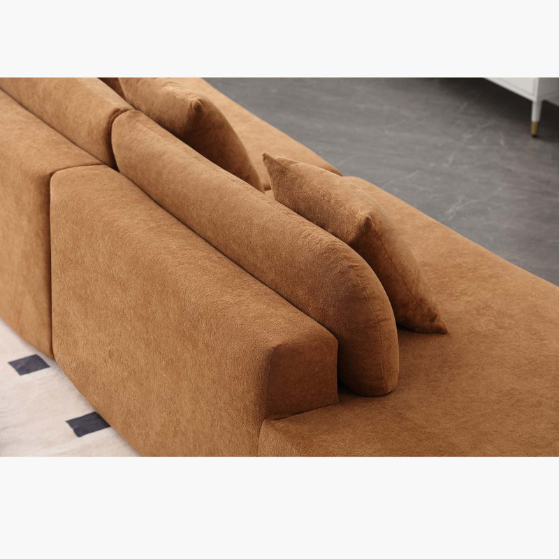 Nova Boneless 130.5" Modern Curved Combination Sofa with 3 Pillows, Brown Duplicate