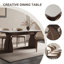 Ensemble de table de salle à manger et de chaises en bois massif fritté, chêne, blanc et brun, 6 chaises-2145757041