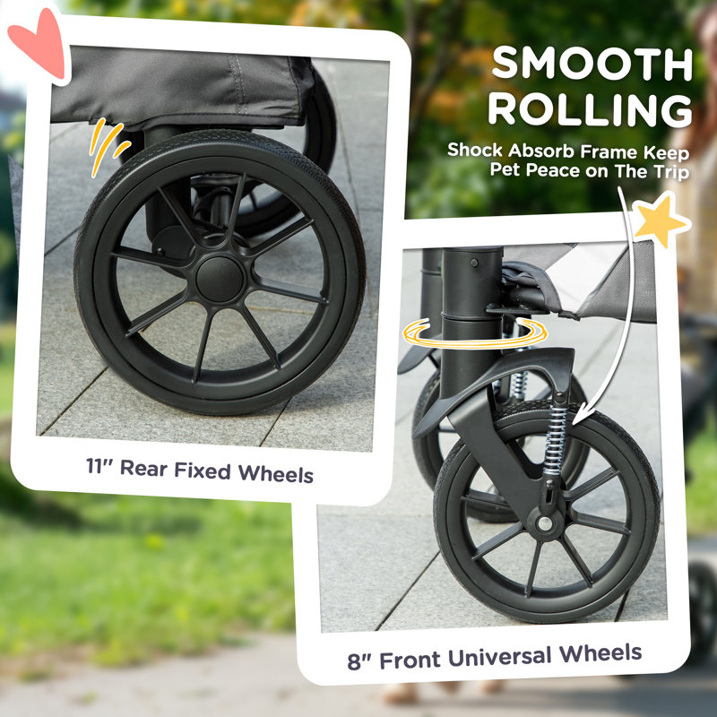 Foldable Pet Stroller with 4 Big Wheels for Medium Dogs, Grey