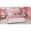 Lit simple princesse avec tête de lit couronne - lit plateforme tapissier pu crème et rose