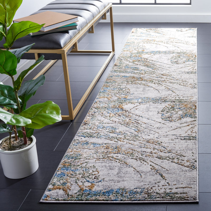 Wayde Abstract Power Loom Grey / Turquoise Area Rug, Runner 2'2" x 9'