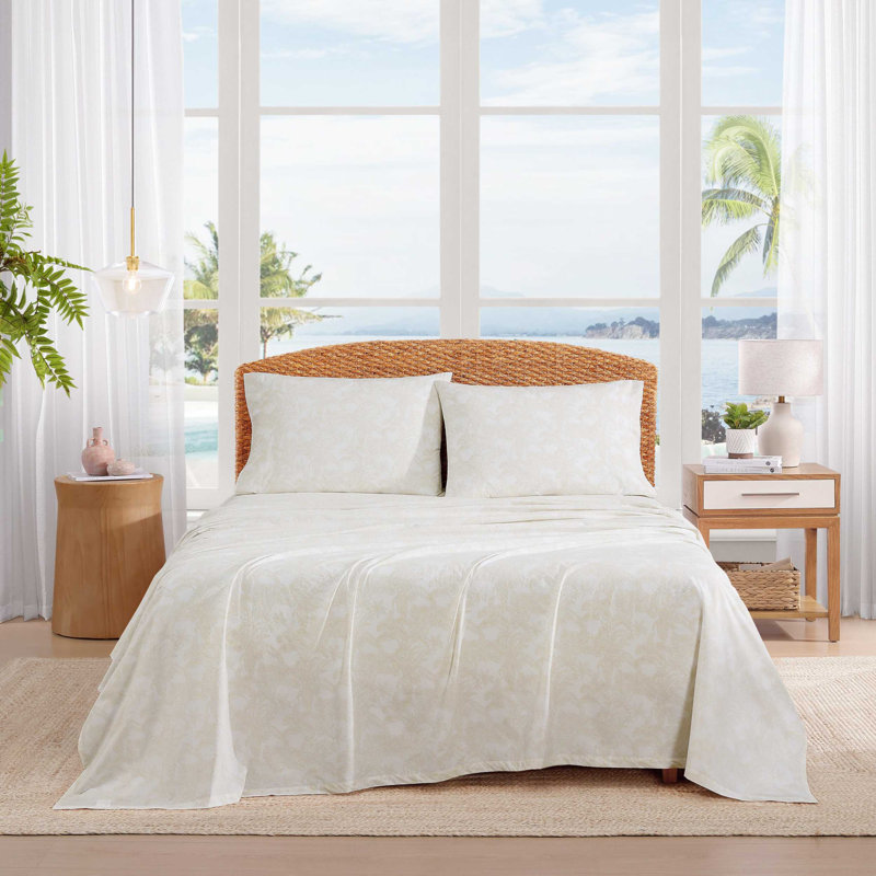 Ensemble de draps en coton percale Tommy Bahama, Ensemble de draps pour grand lit avec 2 taies d'or, Beige héritage héritage