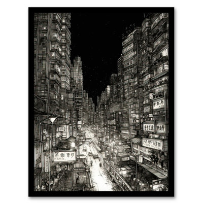 Meint Downtown Tokyo Sketch Cityscape - Single Picture Frame Print
