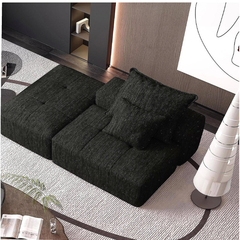 Canapé modulaire moderne de très grande taille, canapé en tissu de flanelle éblouissant, avec deux coussins, canapé à coussins souples intégré, aucun assemblage requis.