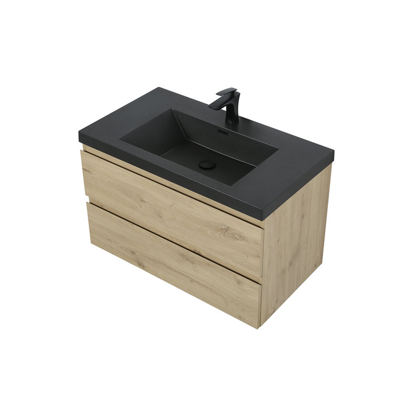 Meuble-lavabo mural en mélamine de bois de rose de 76 cm (30 po), résistant à l'usure, aux égratignures et à la porosité, surface facile à nettoyer, préassemblé.