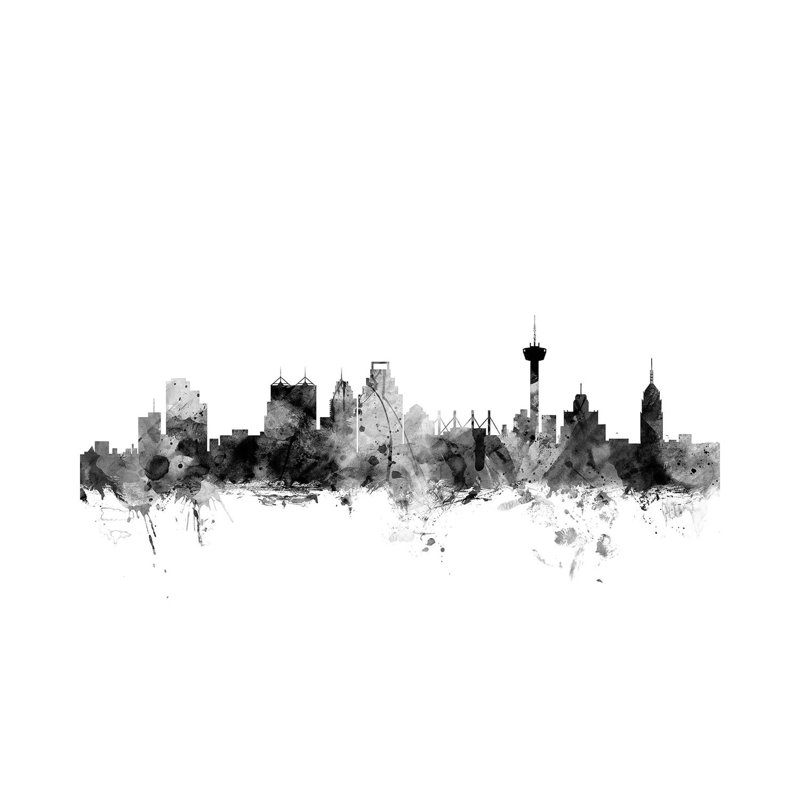 San Antonio, Texas In Black And White by Michael Tompsett - Wrapped Canvas Gallery-Wrapped Canvas Giclée