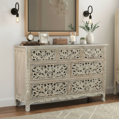 Commode double en bois massif à 7 tiroirs l 57 po Harleen