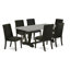 Ensemble de 7 pièces avec un magnifique plateau de table en lin blanc et 6 chaises de salle à manger Parson noir brossé avec têtes de clou et dossier haut élégant, finition noire brossée-726092892-726092895-726092865
