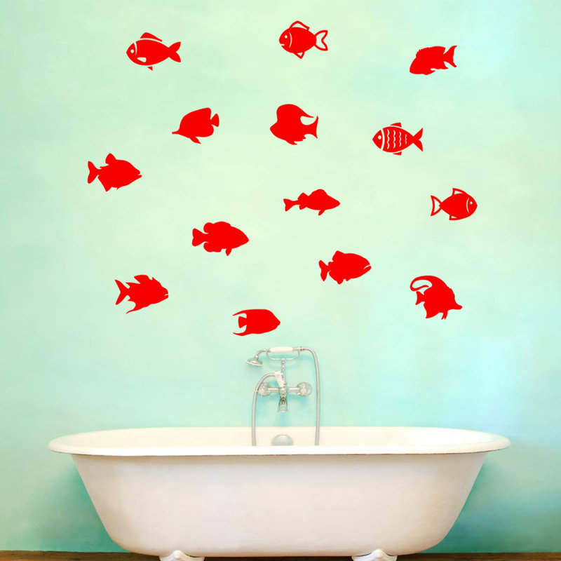 Décalcomanie murale "school of fish version 2" (ensemble de 14) Boley, Rouge
