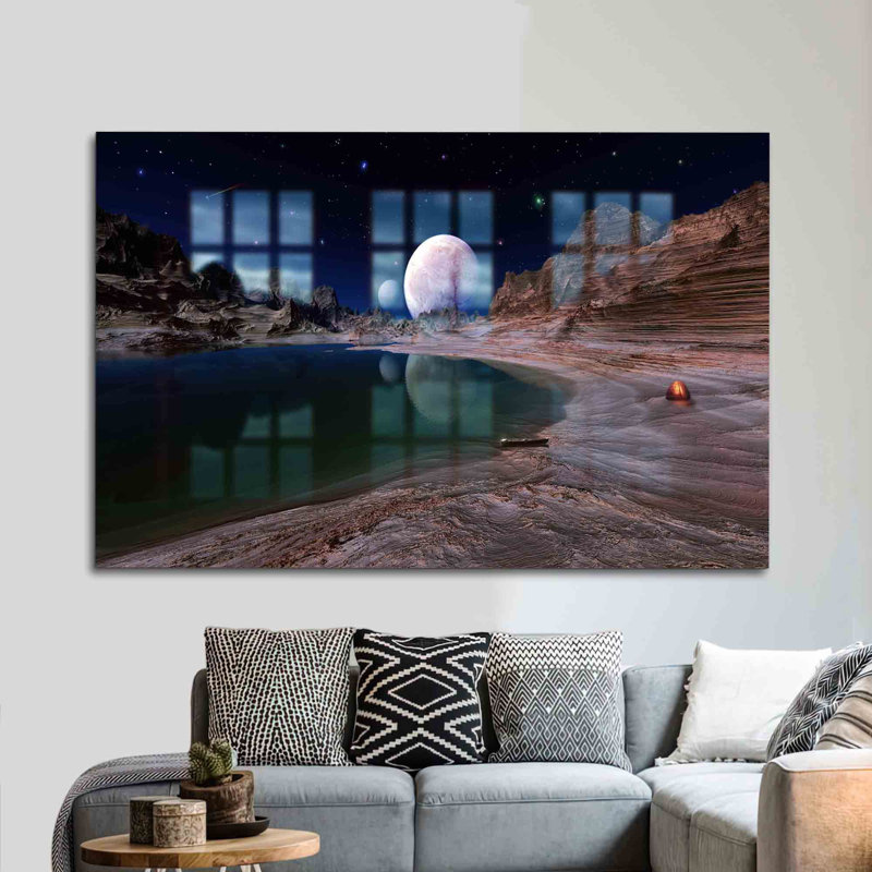 Art mural en verre trempé mettant en vedette un paysage cosmique parfait pour les amateurs de nature et les amateurs d'art à la recherche d'articles de décoration intérieure uniques