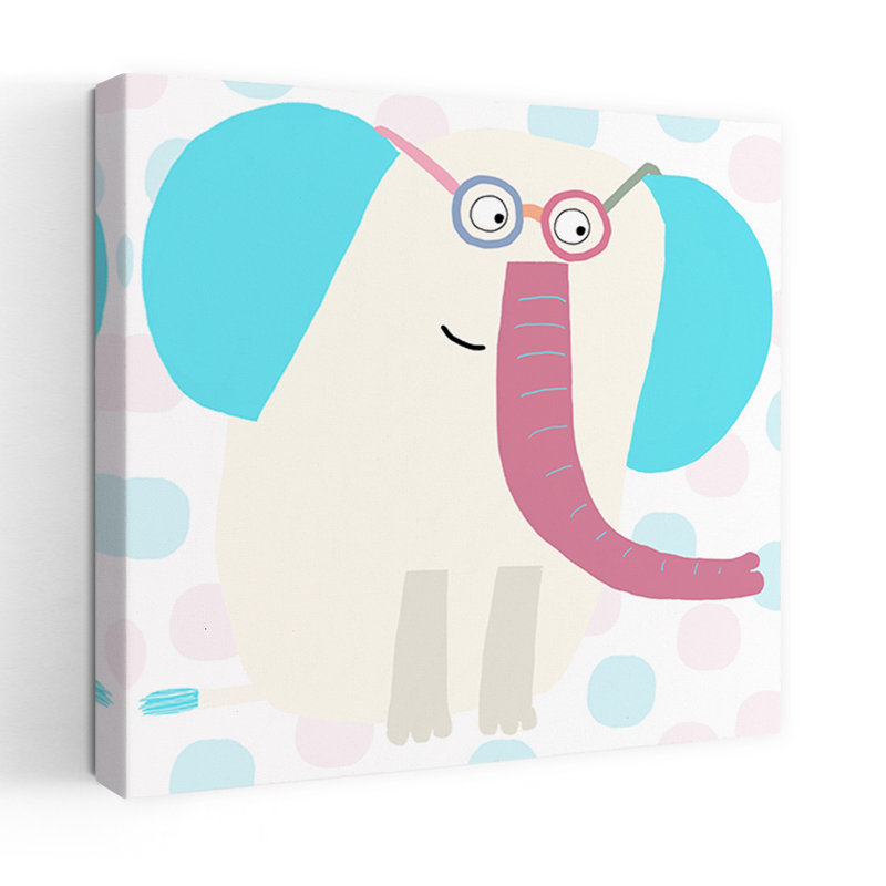 Cute Elephant With Glasses Colorful Playful Contemporary Elephant Wall Art Print 1 Piece Wrapped Canvas Wall Art