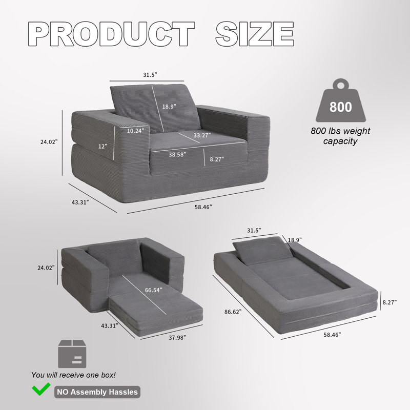 Compression Human Dog Sofa Bed, Gray