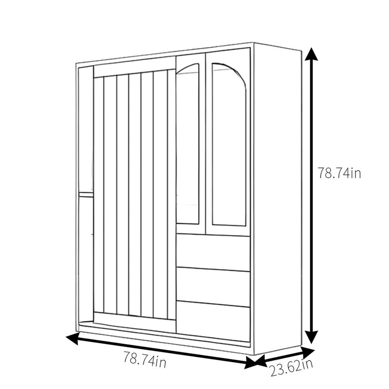 Retro Simple Push Pull Wardrobe, 78.74" H x 78.74" W x 23.62" D