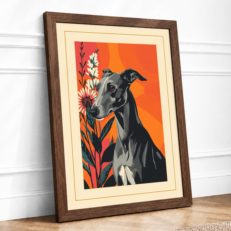 Dog In Bloom Art Deco - Print, A4 - 29.7 x 21.0 cm, Walnut