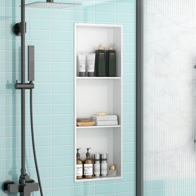Aucun carreau requis: niche de douche à 3 niveaux en acier inoxydable l 12 po x H 36 po, installation verticale ou horizontale pour salle de bain, blanc