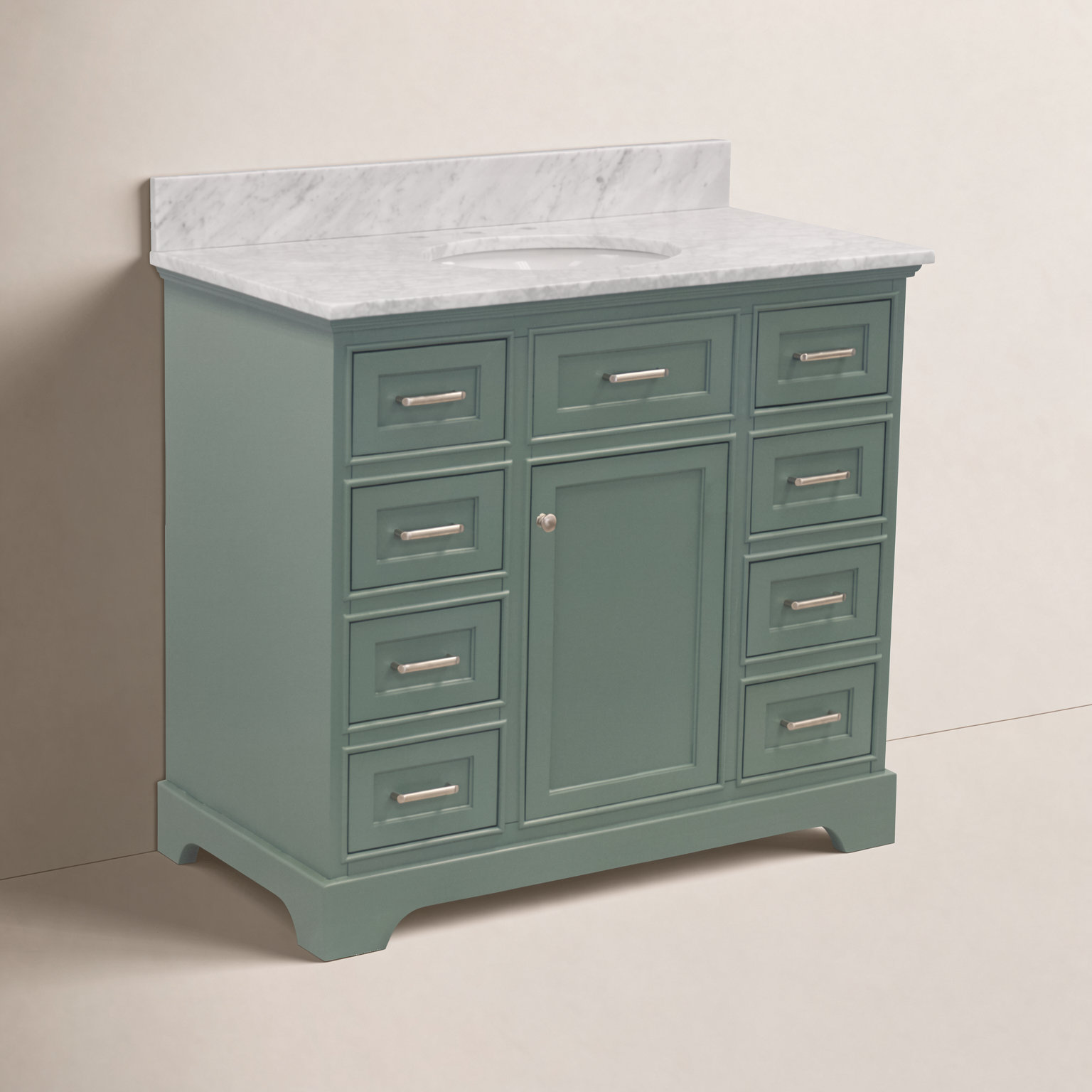 Meriline 42'' Single Bathroom Vanity, Sage Green, Carrara Marble