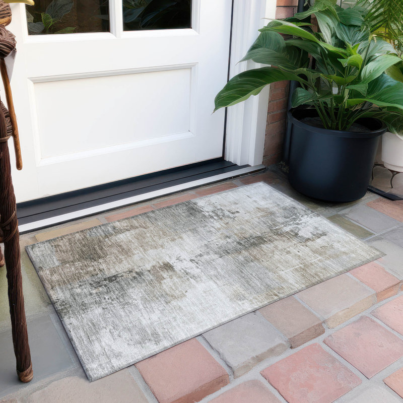 Machine Washable Indoor/Outdoor Cinead ACN1671 Ivory Rug, Rectangle 1'8" x 2'6"