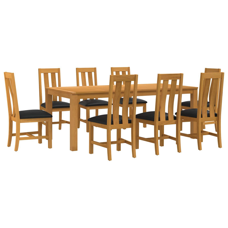 Oak Solid Wood Dining Set, 75cm H x 200cm W x 100cm D, 9
