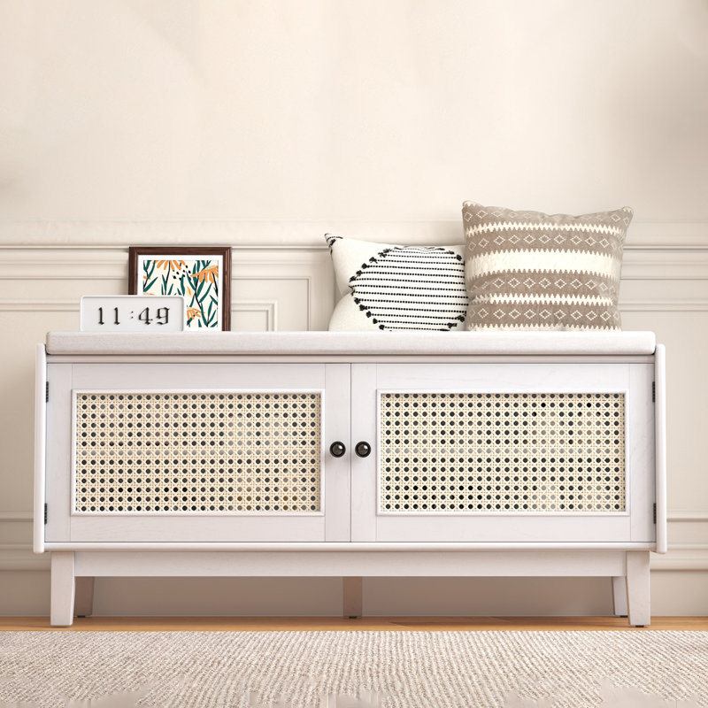 43" Wide Storage Bench With Cushion Entryway Bench, White