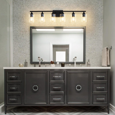 Luminaire de salle de bain 6 lumières noir mat, miroir au-dessus avec abat-jour en verre transparent, applique murale pour coiffeuse, couloir