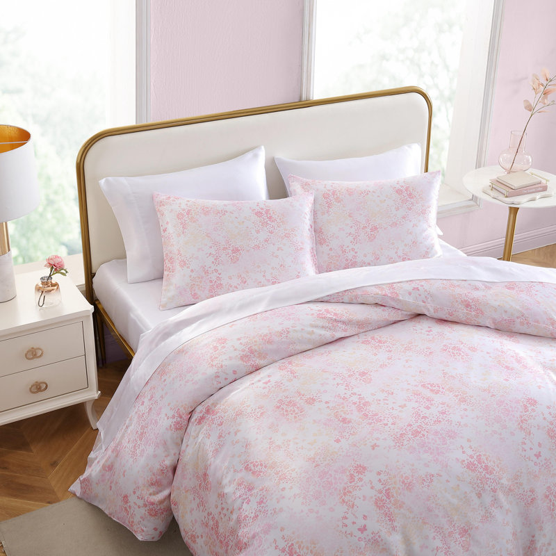 Betsey Johnson Butterfly Garden Satin Pink Duvet Cover Set, Twin Duvet Cover + 1 Standard Sham