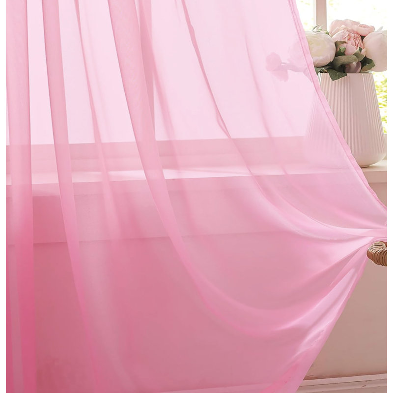 Sheer Window Rod Pocket Curtain Set 84" Inches Long (2 Panels), Light Pink