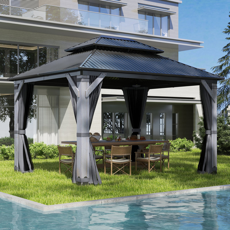 Patio Double-Vented Galvanized Steel Top Gazebo, 12 ft. W x 10 ft. D