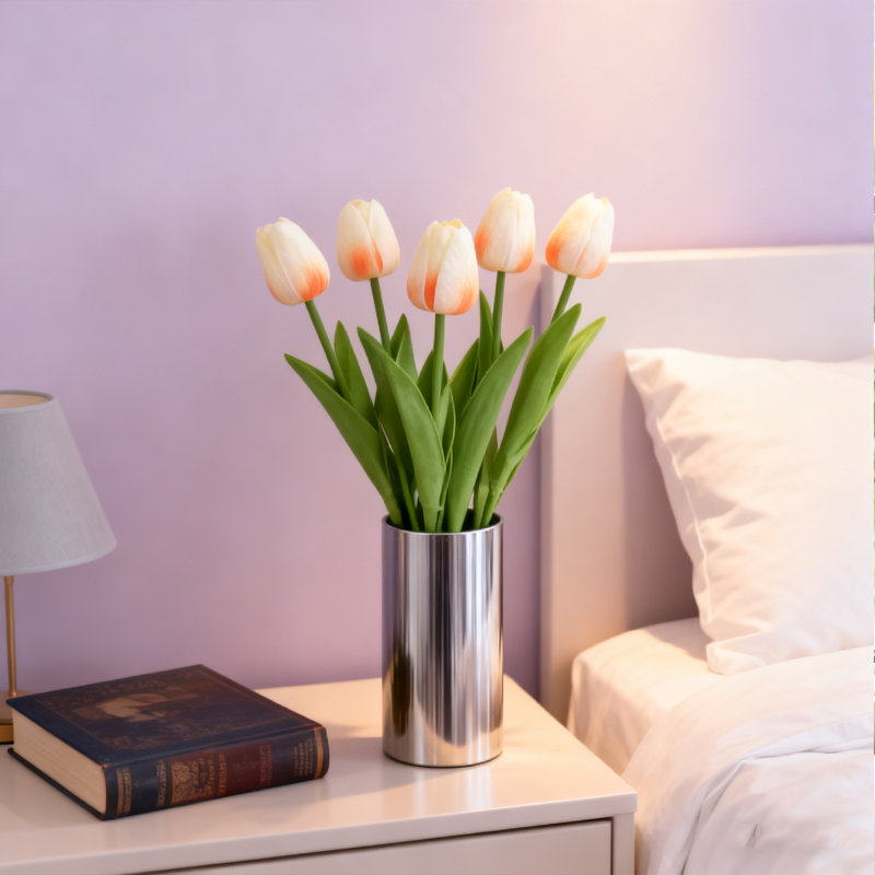 5 pièces de fleurs artificielles tulipe champagne clair, fleurs artificielles, printemps, fête des mères, cadeaux de la Saint-Valentin de Pâques, cuisine à domicile, décorations de table de mariage