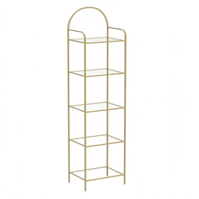 5 Tier Bookcase Bookshelf, Tempered Glass Bookshelves,Gold