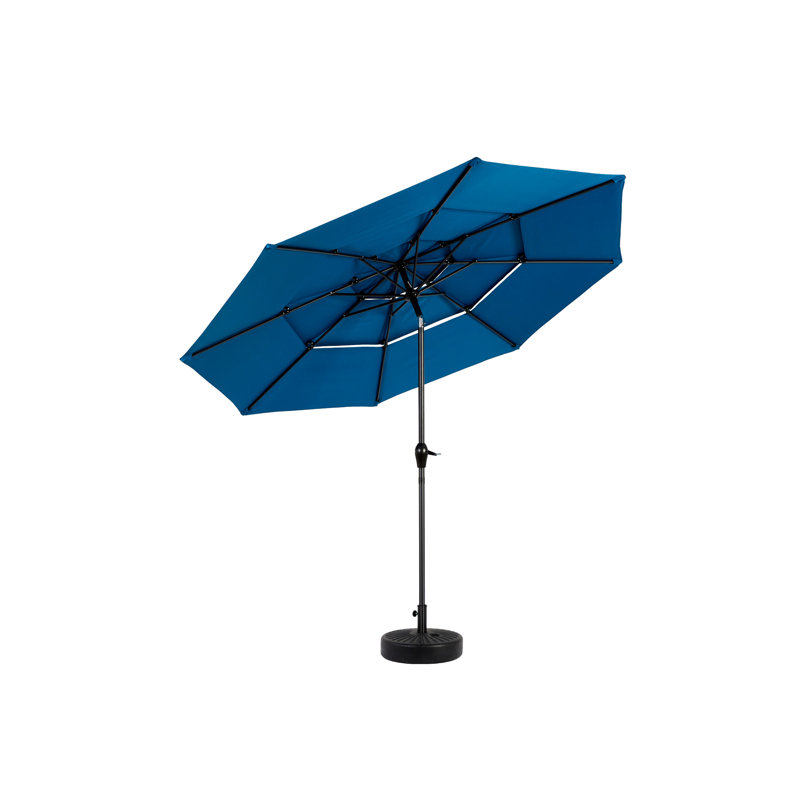 Parasol d'extérieur à 3 niveaux 10 pi 10 po en aluminium auto-inclinable - bleu foncé