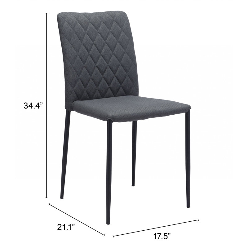 Ensemble de deux chaises d'appoint de salle à manger rembourrées en tissu gris et noir