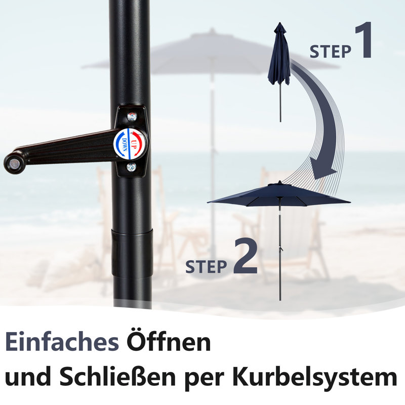Parasol de patio 9 pi avec bouton poussoir inclinable et manivelle, Marine