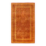 Tapis orange / jaune / rouge noué à la main de conception unique 3 pi 2 po x 5 pi 4 po Mogul