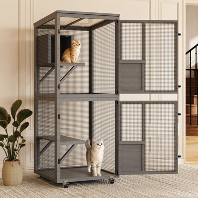 Wooden Cat Catio Outdoor Cat Enclosure, Indoor Cats House With 4 Wheels